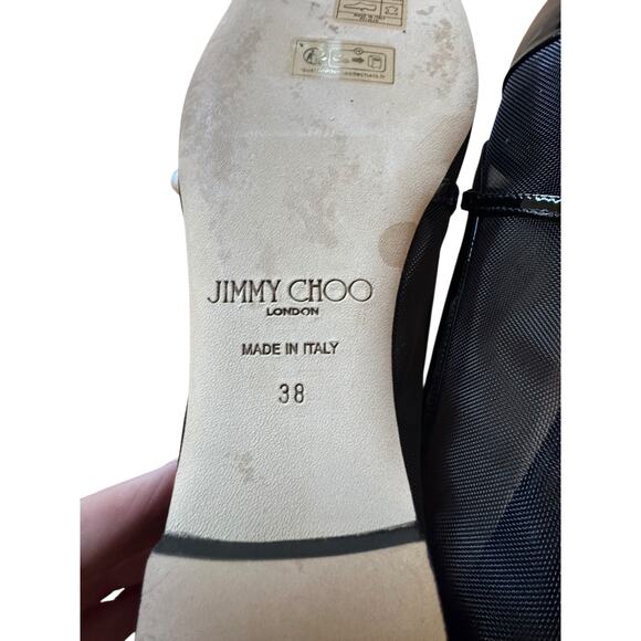Jimmy Choo NIB Elisa Mesh Patent Leather Flat in Black Size 38 - Picture 4 of 11